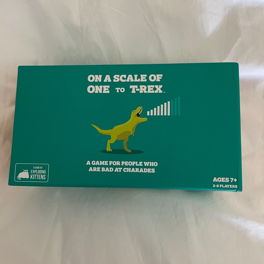 Kid’s fun card game!  “On a scale of one to t-Rex”.  Ages 7 and up. Like new.